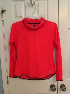 RBX Women's Long Sleeve Active Top in Bright Pink with Gray Trim Waffle knit M